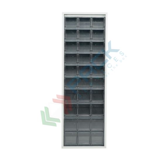 Scaffale con cassettiere porta minuteria, capacità 30 cassetti, Mis. 665 L x 250 P x 2000 H mm, colore grigio scuro, Tipologia: Scaffale, Tipo Contenitore: Cassette Portaminuteria, Versione: Standard, Cassetti/e nr.: 30, Colore: Grigio Scuro, Misura: 665 L x 250 P x 2000 H mm vendita, produzione, prezzi e offerte