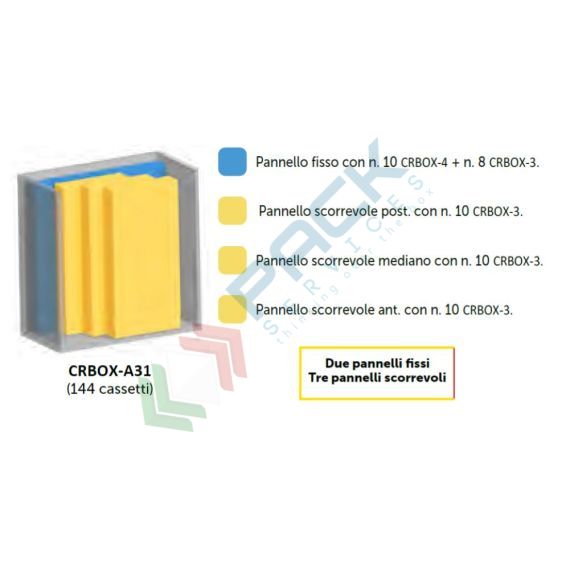 Armadio con cassettiere porta minuteria, capacità 144 cassetti, 2 pannelli fissi + 3 scorrevoli, colore blu, Tipologia: Scaffale con Pannelli Scorrevoli, Tipo Contenitore: Cassette Portaminuteria, Versione: 2 Fissi + 3 Scorrevoli, Cassetti/e nr.: 144, Colore: Blu, Misura: 1270 L x 800 P x 1950 H mm, 6 image vendita, produzione, prezzi e offerte