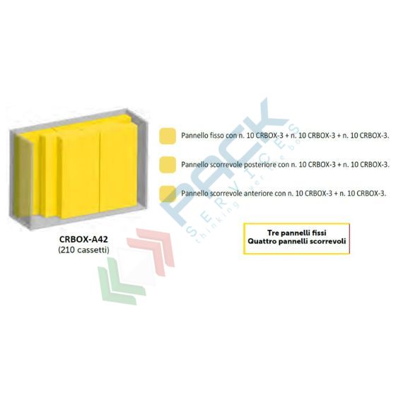 Armadio con cassettiere porta minuteria, capacità 210 cassetti, 3 pannelli fissi + 4 scorrevoli, colore grigio chiaro, Tipologia: Scaffale con Pannelli Scorrevoli, Tipo Contenitore: Cassette Portaminuteria, Versione: 3 Fissi + 4 Scorrevoli, Cassetti/e nr.: 210, Colore: Grigio Chiaro, Misura: 1870 L x 600 P x 1950 H mm, 6 image vendita, produzione, prezzi e offerte