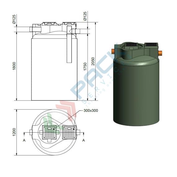 Fossa settica monocamerale, A.E. 20, Mis. Ø 1200 x 2050 H mm, capacità 2200 Lt, Utilizzo: Trattamento Primario, Tipologia: Fossa Settica, Volume (Lt): 2200, Versione: Monocamerale, 10 image vendita, produzione, prezzi e offerte