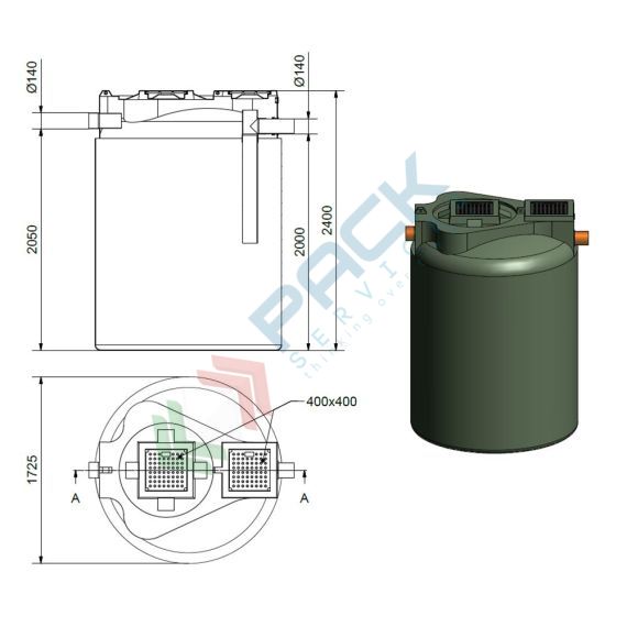 Fossa settica monocamerale, A.E. 40, Mis. Ø 1725 x 2400 H mm, capacità 5500 Lt, Utilizzo: Trattamento Primario, Tipologia: Fossa Settica, Volume (Lt): 5500, Versione: Monocamerale, 10 image vendita, produzione, prezzi e offerte