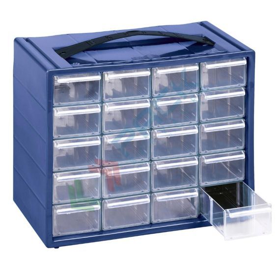 Cassettiera portaminuteria in plastica, 20 cassetti estraibili, mis. 290 L x 150 P x 225 H mm, colore blu, Tipologia: Cassettiera Espace, Cassetti/e nr.: 20, Colore: Blu vendita, produzione, prezzi e offerte