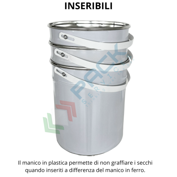 Secchiello in metallo conico Mis. Ø 180 x 145 H mm, capacità nominale 2,5 Lt, capacità totale 3,2 Lt, omologato ONU per liquidi, con manico in plastica, interno laccato, Tipologia: Secchio Conico Int. Laccato, Capacità: 2,5 Lt, Ø Diametro (mm): 180, Altezza (cm): 14,5, Colore Esterno / Interno: Bianco - Laccato, 5 image vendita, produzione, prezzi e offerte