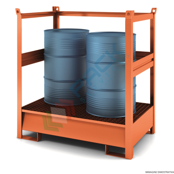 Vasca di contenimento liquidi in acciaio, con pareti a fascia, ideale per 1 fusto, volume di raccolta 210 Lt, Mis. 870 L x 870 P x 1460 H mm, colore arancio RAL 2001, Tipologia: Vasca per Fusti, Ideale per: 1 Fusto, Versione: con Pareti a Fascia, Materiale: Acciaio, Volume di Raccolta (Lt): 210 vendita, produzione, prezzi e offerte