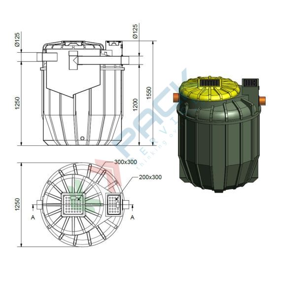 Fossa imhoff biologica, corpo nervato, A.E. 10, capacità 1600 Lt, Mis. Ø 1250 x 1550 H mm, per il trattamento primario dei reflui domestici, Utilizzo: Trattamento Primario, Tipologia: Fossa Imhoff, Volume (Lt): 1600, Versione: Corpo Nervato, 12 image vendita, produzione, prezzi e offerte