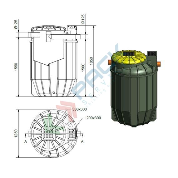 Fossa imhoff biologica, corpo nervato, A.E. 12, capacità 2000 Lt, Mis. Ø 1250 x 1850 H mm, per il trattamento primario dei reflui domestici, Utilizzo: Trattamento Primario, Tipologia: Fossa Imhoff, Volume (Lt): 2000, Versione: Corpo Nervato, 12 image vendita, produzione, prezzi e offerte