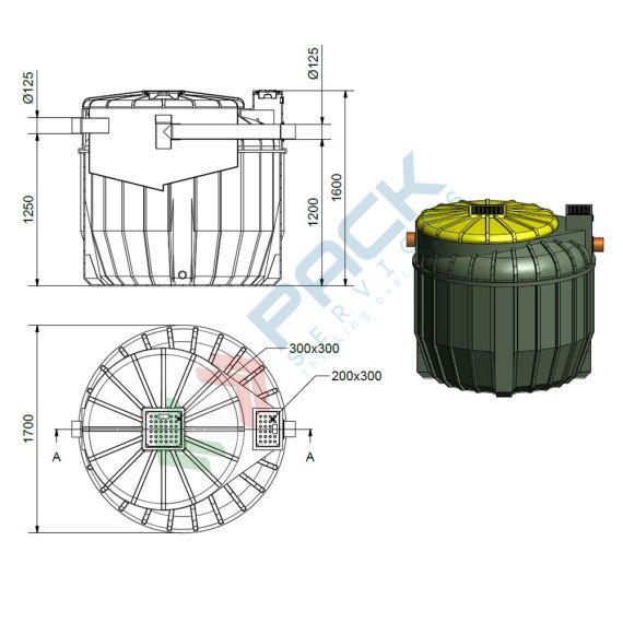 Fossa imhoff biologica, corpo nervato, A.E. 20, capacità 3000 Lt, Mis. Ø 1700 x 1600 H mm, per il trattamento primario dei reflui domestici, Utilizzo: Trattamento Primario, Tipologia: Fossa Imhoff, Volume (Lt): 3000, Versione: Corpo Nervato, 12 image vendita, produzione, prezzi e offerte