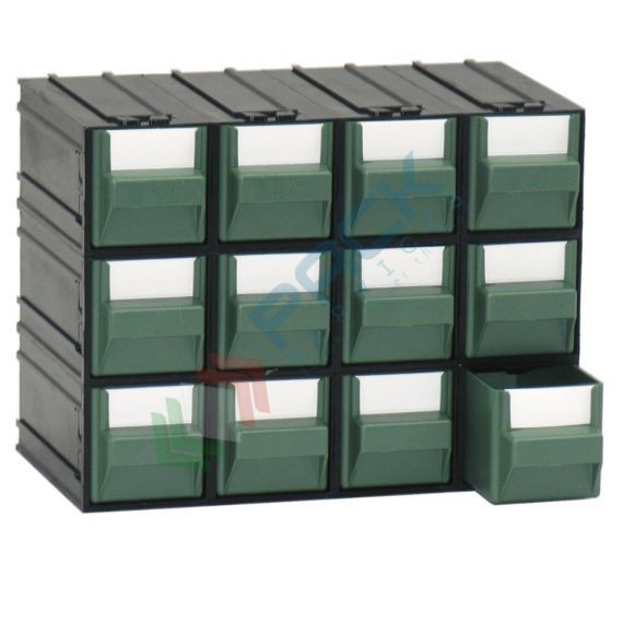 Cassettiera in plastica componibile con 12 cassetti, mis. 225 L x 133 P x 169 H mm, colore verde, Tipologia: Cassettiera Mini, Cassetti/e nr.: 12, Formato: Formato A1, Colore: Nero + Verde vendita, produzione, prezzi e offerte