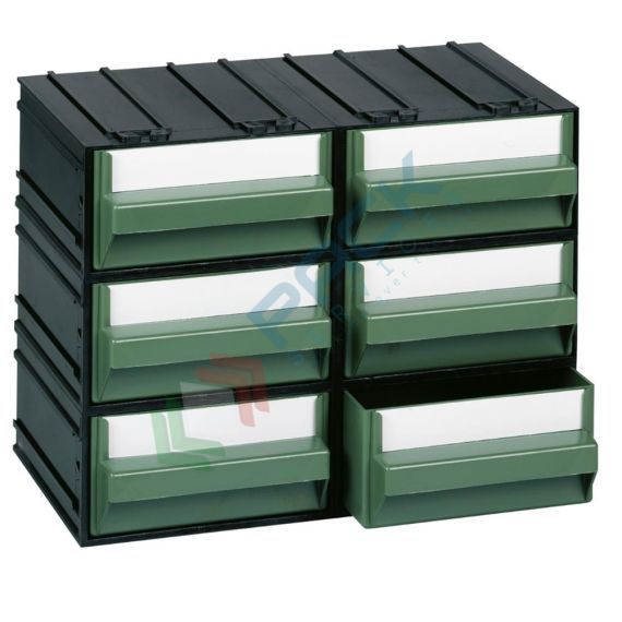 Cassettiera in plastica componibile con 6 cassetti, mis. 225 L x 133 P x 169 H mm, colore verde, Tipologia: Cassettiera Mini, Cassetti/e nr.: 6, Formato: Formato C, Colore: Nero + Verde vendita, produzione, prezzi e offerte