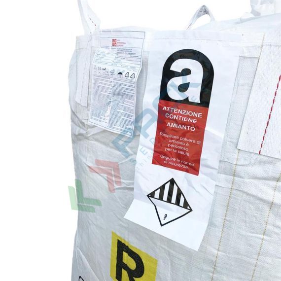 Saccone big bag tubolare, UN13H3Y amianto, Mis. 90 L x 90 P x 120 H cm, SWL 1000 Kg, SF 6:1, caramella/chiuso, Tipologia: Saccone Tubolare (UN13H3Y Amianto), Apertura Superiore: A caramella, Fondo: Chiuso, Misura: 90 x 90 x 120 cm, Capacità di carico (SWL): 1000 Kg, 5 image vendita, produzione, prezzi e offerte