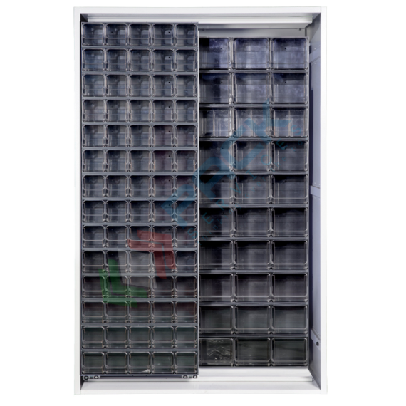 Armadio con cassettiere porta minuteria, capacità 210 cassetti, 2 pannelli fissi + 1 scorrevole, colore grigio scuro, Tipologia: Scaffale con Pannelli Scorrevoli, Tipo Contenitore: Cassette Portaminuteria, Versione: 2 Fissi + 1 Scorrevole, Cassetti/e nr.: 210, Colore: Grigio Scuro, Misura: 1270 L x 400 P x 1950 H mm vendita, produzione, prezzi e offerte