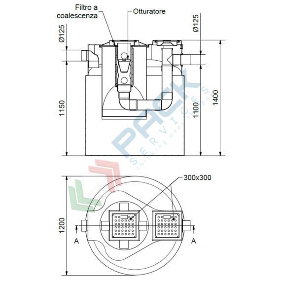 Separatore di oli a coalescenza con filtro estraibile ed otturatore automatico, Mis. Ø 1200 x 1400 H mm, capacità 1600 Lt, Utilizzo: Trattamento Secondario, Tipologia: Separatore di Oli a Coalescenza, Volume (Lt): 1600, Versione: con Filtro Estraibile e Otturatore Automatico, 8 image vendita, produzione, prezzi e offerte
