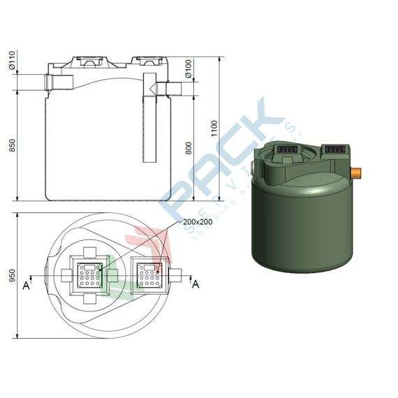 Degrassatore statico corpo lisico, A.E. 25, coperti 60, scarico domestico, Mis. Ø 950 x 1100 H mm, per il pre-trattamento acque non provenienti da wc, Utilizzo: Trattamento Primario, Tipologia: Degrassatore, Volume (Lt): 600, Versione: Corpo Liscio, 10 image vendita, produzione, prezzi e offerte
