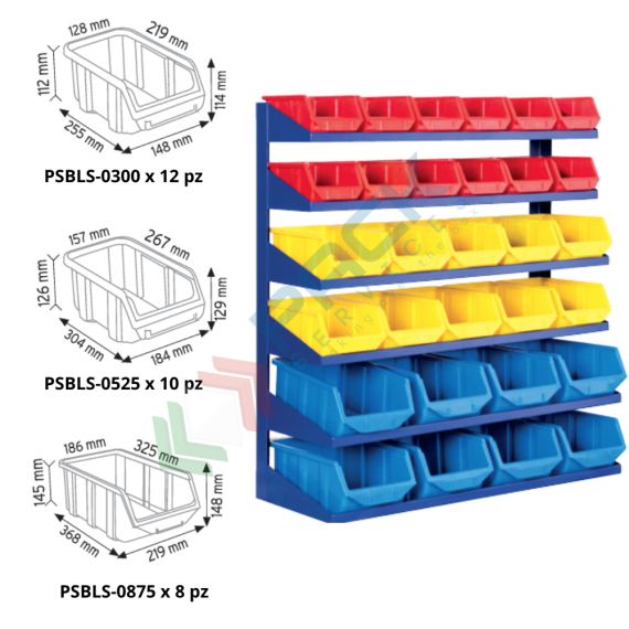 Scaffale composto da 30 cassette in plastica bocca di lupo, realizzato in metallo/legno, Mis. 900 L x 380 P x 1040 H mm, con appoggio a terra, Tipologia: Scaffale, Tipo Contenitore: Cassette Bocca di Lupo, Versione: Standard, Cassetti/e nr.: 30, Colore: Misto, Misura: 900 L x 380 P x 1040 H mm, 6 image vendita, produzione, prezzi e offerte