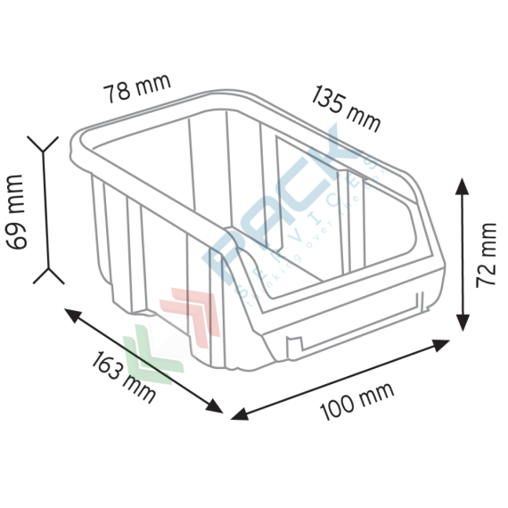 Contenitore bocca di lupo sovrapponibile, in plastica (PP), capacità 0,75 Litri, Mis. 100 L x 163 P x 72 H mm, con linguetta posteriore, colore grigio, Tipologia: Bocca di Lupo Sovrapponibile, Capacità: 0,75 Lt, Colore: Grigio, 5 image vendita, produzione, prezzi e offerte