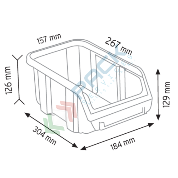 Contenitore bocca di lupo sovrapponibile, in plastica (PP), capacità 5,25 Litri, Mis. 184 L x 304 P x 129 H mm, con linguetta posteriore, colore grigio, Tipologia: Bocca di Lupo Sovrapponibile, Capacità: 5,25 Lt, Colore: Grigio, 6 image vendita, produzione, prezzi e offerte