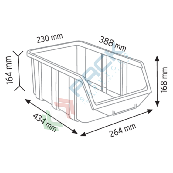 Contenitore bocca di lupo sovrapponibile, in plastica (PP), capacità 15 Litri, Mis. 264 L x 434 P x 168 H mm, con linguetta posteriore, colore blu, Tipologia: Bocca di Lupo Sovrapponibile, Capacità: 15 Lt, Colore: Blu, 5 image vendita, produzione, prezzi e offerte