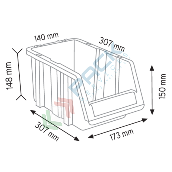 Cassa bocca di lupo in plastica (PP), sovrapponibile e componibile, capacità 5,25 Lt, Mis. 173 L x 307 P x 150 H mm, colore blu, Tipologia: Bocca di Lupo Sovrapponibile e Componibile, Capacità: 5,25 Lt, Colore: Blu, 6 image vendita, produzione, prezzi e offerte