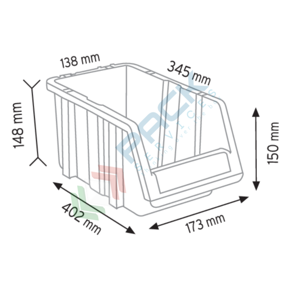 Cassa bocca di lupo in plastica (PP), sovrapponibile e componibile, capacità 7 Lt, Mis. 173 L x 402 P x 150 H mm, colore giallo, Tipologia: Bocca di Lupo Sovrapponibile e Componibile, Capacità: 7 Lt, Colore: Giallo, 5 image vendita, produzione, prezzi e offerte