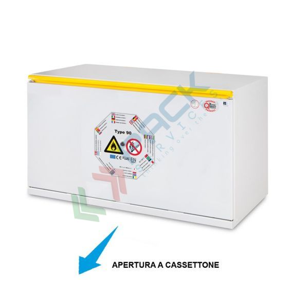 Armadio di sicurezza per infiammabili Type 90, modello sotto cappa e sottobanco, Mis. 1090 L x 520 P x 720 H mm, apertura a cassettone, colore grigio, Tipologia: Armadio Sotto Cappa, Versione: Infiammabili TYPE 90', Larghezza (cm): 109, Profondità (cm): 52, Altezza (cm): 72, Ante: 1 Piena - Ap. Cassettone, Colore: Grigio, Versione Ripiani: NO Ripiani, 7 image vendita, produzione, prezzi e offerte