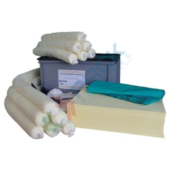 Kit di pronto intervento per prodotti chimici, portatile, capacità assorbimento 75 Lt, confezionato in cassetta in plastica con coperchio a slitta, Tipologia: Kit Chimici, Modello: Contenitore Portatile, Confezionamento: Cassetta, Capacità di Assorbimento Conf. (Lt): 75 vendita, produzione, prezzi e offerte