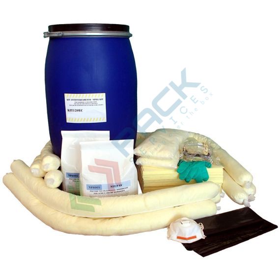Kit di pronto intervento per prodotti chimici, capacità assorbimento 128 Lt, confezionato in fusto cilindrico in polietilene a bocca larga, Tipologia: Kit Chimici, Modello: Contenitore Cilindrico, Confezionamento: Fusto, Capacità di Assorbimento Conf. (Lt): 142 vendita, produzione, prezzi e offerte