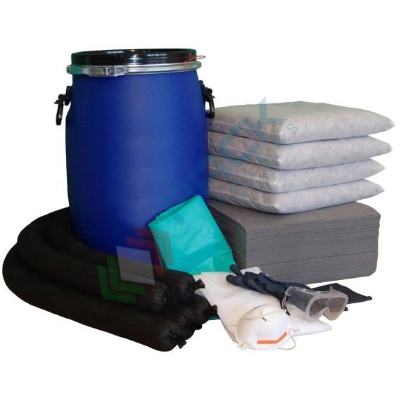 Kit di pronto intervento cantieristico, capacità assorbimento 77 Lt, confezionato in fusto cilindrico in polietilene a bocca larga omologato ONU, Tipologia: Kit Cantieri, Modello: Contenitore Cilindrico, Confezionamento: Fusto, Capacità di Assorbimento Conf. (Lt): 77 vendita, produzione, prezzi e offerte
