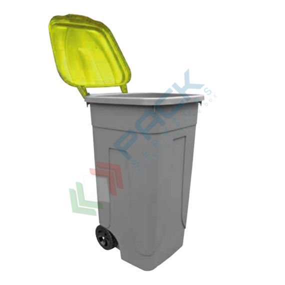 Bidone spazzatura per la raccolta differenziata rifiuti, capacità 100 Lt, con coperchio a cerniera, colore grigio-giallo, Tipologia: Bidone, Capacità: 100 Lt, Chiusura: Coperchio a Cerniera, Versione: Standard, Colore: Grigio + Giallo, 5 image vendita, produzione, prezzi e offerte