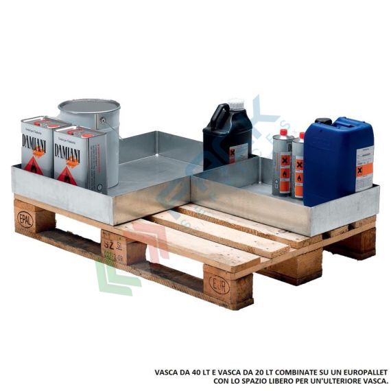 Vasca di contenimento liquidi in acciaio zincato, capacità 24 Lt, Mis. 600 L x 400 P x 100 H mm, ideale per taniche e piccoli contenitori, Tipologia: Vasca per Taniche e Contenitori, Ideale per: Taniche e Contenitori, Versione: Senza Griglia, Materiale: Acciaio, Volume di Raccolta (Lt): 24, 8 image vendita, produzione, prezzi e offerte