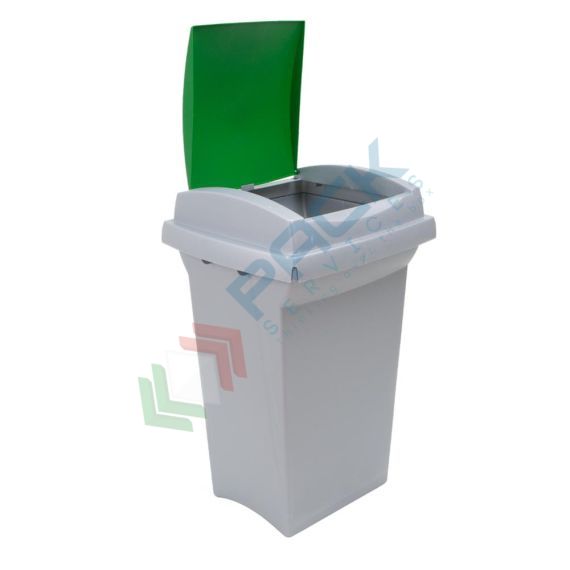 Pattumiera per la raccolta differenziata rifiuti, capacità 50 Lt, coperchio con cerniera, colore grigio/verde, Tipologia: Pattumiera, Capacità: 50 Lt, Chiusura: Coperchio a Cerniera, Versione: Standard, Colore: Verde, 3 image vendita, produzione, prezzi e offerte