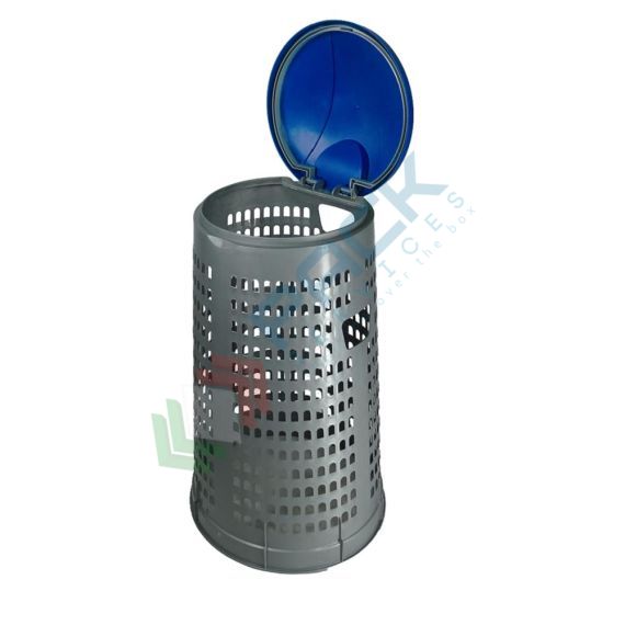 Trespolo per la raccolta differenziata rifiuti, capacità 110 Lt, coperchio con cerniera e anello portasacco, colore grigio-blu, Tipologia: Trespolo, Capacità: 110 Lt, Chiusura: Coperchio a Cerniera, Versione: Anello Fermasacco, Colore: Grigio + Blu, 5 image vendita, produzione, prezzi e offerte