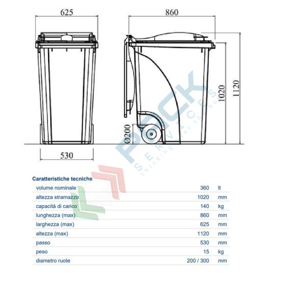 Bidone spazzatura per la raccolta differenziata rifiuti, capacità 360 Lt, certificato UNI EN 840, per uso esterno, colore nero, Tipologia: Bidone UNI EN 840, Capacità: 360 Lt, Chiusura: Coperchio a Cerniera, Versione: Standard, Colore: Nero, 11 image vendita, produzione, prezzi e offerte