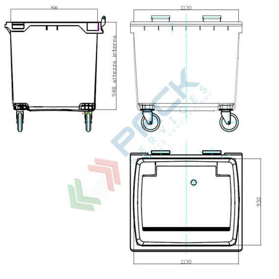 Cassonetto per la raccolta differenziata rifiuti, capacità 1100 Lt, certificato UNI EN 840, attacco maschio DIN 30700, coperchio piano, colore marrone, Tipologia: Cassonetto UNI EN 840, Capacità: 1100 Lt, Chiusura: Coperchio Piano, Versione: Standard, Colore: Marrone, 8 image vendita, produzione, prezzi e offerte