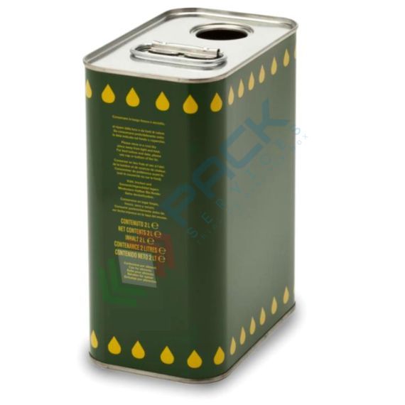 Lattina per olio in banda stagnata, capacità 2 Lt, bocca Ø 32 mm, colore verde con gocce gialle (tappo dosatore non incluso), Tipologia: Lattina Olio d'Oliva, Capacità: 2 Lt, Colore: Verde con Gocce Gialle, Larghezza (cm): 9, Profondità (cm): 14,7, Altezza (cm): 19,4 vendita, produzione, prezzi e offerte