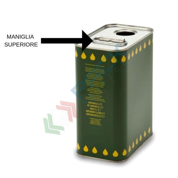 Lattina per olio in banda stagnata, capacità 2 Lt, bocca Ø 32 mm, colore verde con gocce gialle (tappo dosatore non incluso), Tipologia: Lattina Olio d'Oliva, Capacità: 2 Lt, Colore: Verde con Gocce Gialle, Larghezza (cm): 9, Profondità (cm): 14,7, Altezza (cm): 19,4, 2 image vendita, produzione, prezzi e offerte