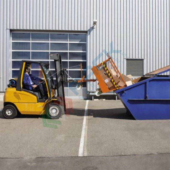Benna ribaltabile con ruote, in rete di acciaio, capacità 1600 Lt, portata 2000 Kg, svuotamento con muletto, arancio RAL 2004, Tipologia: Benna Scarico con Muletto, Pareti: In Rete, Base: 4 Ruote, Capacità: 1600 Lt, Portata (Kg): 2000, 8 image vendita, produzione, prezzi e offerte