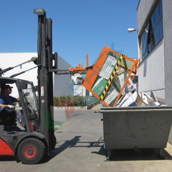 Benna ribaltabile con ruote, in rete di acciaio, capacità 2000 Lt, portata 2000 Kg, svuotamento con muletto, arancio RAL 2004, Tipologia: Benna Scarico con Muletto, Pareti: In Rete, Base: 4 Ruote, Capacità: 2000 Lt, Portata (Kg): 2000, 7 image vendita, produzione, prezzi e offerte