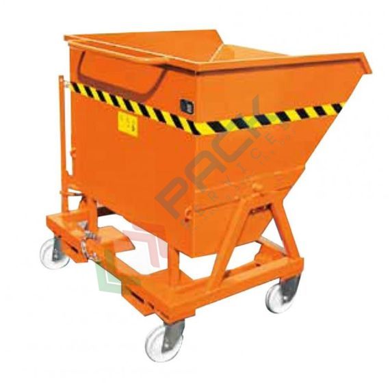 Benna ribaltabile con ruote, in acciaio, capacità 675 Lt, svuotamento manuale e con muletto, arancio RAL 2004, Tipologia: Benna Scarico Manuale o con Muletto, Pareti: Chiuse, Base: 4 Ruote, Capacità: 675 Lt, Portata (Kg): 1000, 5 image vendita, produzione, prezzi e offerte