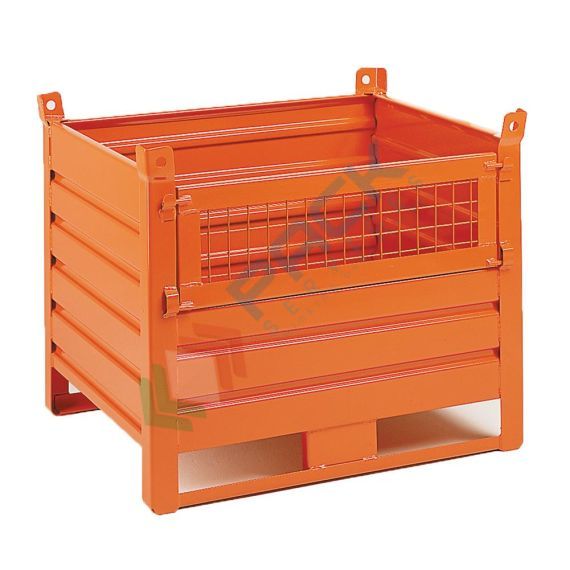 Contenitore in lamiera con slitte lato lungo e anta in rete, Mis. 1000 L x 800 P x 695 H mm, portata 1000 Kg, colore arancio RAL 2004, Tipologia: Contenitore In Lamiera, Base: Slitte Lato Lungo, Larghezza (cm): 100, Profondità (cm): 80, Altezza (cm): 69,5, Sportello: 1 in Rete, Portata (Kg): 1000 vendita, produzione, prezzi e offerte