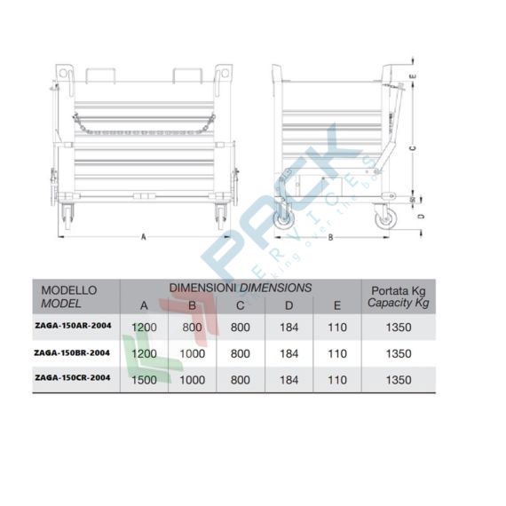 Contenitore in lamiera con fondo apribile ad unico portello, con 4 ruote, Mis. 1200 L x 800 P x 1144 H mm, portata 1350 Kg, colore arancio RAL 2004, Tipologia: Contenitore Fondello Unico, Pareti: Chiuse, Base: con Ruote, Mis. Base (cm): 80 x 120, Altezza (cm): 114,4, Portata (Kg): 1350, 4 image vendita, produzione, prezzi e offerte