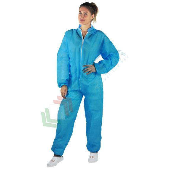 Tuta monouso in TNT di polipropilene (PP), 40 g/mq, colletto alla coreana, chiusura con cerniera e cappuccio, conf. 50 pz, Taglia: XL vendita, produzione, prezzi e offerte