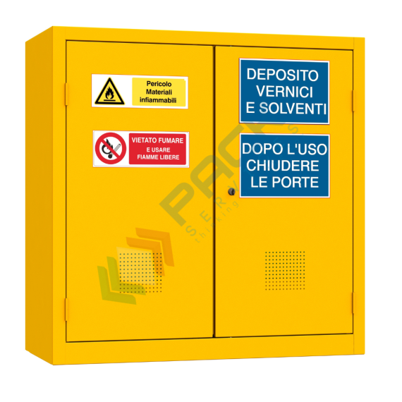 Armadio di sicurezza per lo stoccaggio e contenimento di prodotti infiammabili, 2 ante cieche, Mis. 1000 L x 450 P x 1000 H mm, colore giallo, Tipologia: Armadio per Infiammabili, Versione: Standard, Larghezza (cm): 100, Profondità (cm): 45, Altezza (cm): 100, Ante: 2 Piene, Colore: Giallo, Versione Ripiani: Verniciati vendita, produzione, prezzi e offerte