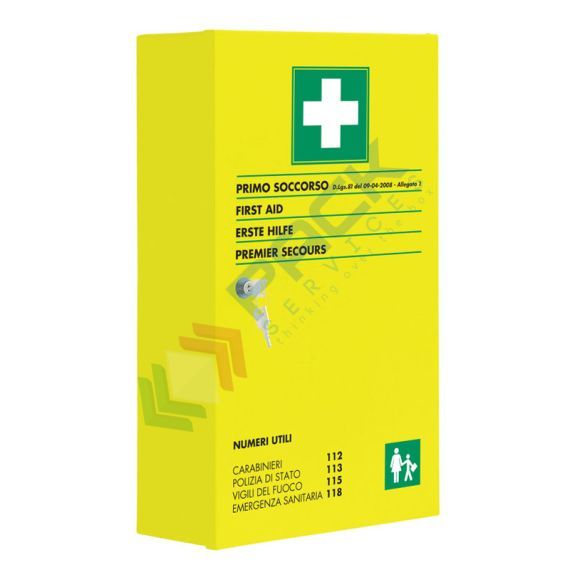 Armadietto pronto soccorso in metallo verniciato con polvere epossidica FLUO, contenuto base + MAGGIORAZIONE comparto SCUOLA conforme all'allegato 1 del D.lgs. 81/2008-D.M.388/2003, ideale per 3 o più lavoratori (per aziende del gruppo AB), Tipologia: Armadietto Metallo - FLUO, Normativa: D.M. 388 e D.L. 81, Nr. Lavoratori: 3 o più Lavoratori, Allegato: Allegato 1, Contenuto: Base + Maggiorazione SCUOLA vendita, produzione, prezzi e offerte