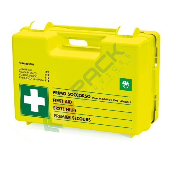 Cassetta pronto soccorso in plastica colore FLUO, contenuto base + MAGGIORAZIONE comparto EDILIZIAconforme all'allegato 1 del D.lgs. 81/2008-D.M.388/2003, ideale per 3 o più lavoratori (per aziende del gruppo AB), Tipologia: Cassetta - FLUO, Normativa: D.M. 388 e D.L. 81, Nr. Lavoratori: 3 o più Lavoratori, Allegato: Allegato 1, Contenuto: Base + Maggiorazione EDILIZIA vendita, produzione, prezzi e offerte
