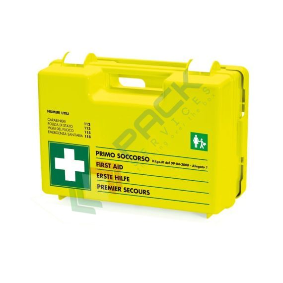 Cassetta pronto soccorso in plastica colore FLUO, contenuto base + MAGGIORAZIONE comparto SCUOLA conforme all'allegato 1 del D.lgs. 81/2008-D.M.388/2003, ideale per 3 o più lavoratori (per aziende del gruppo AB), Tipologia: Cassetta - FLUO, Normativa: D.M. 388 e D.L. 81, Nr. Lavoratori: 3 o più Lavoratori, Allegato: Allegato 1, Contenuto: Base + Maggiorazione SCUOLA vendita, produzione, prezzi e offerte