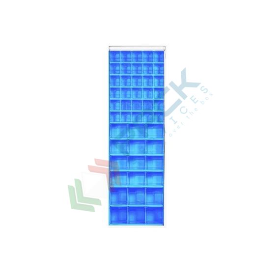 Scaffale con cassettiere porta minuteria, capacità 48 cassetti, Mis. 665 L x 250 P x 2000 H mm, colore blu, Tipologia: Scaffale, Tipo Contenitore: Cassette Portaminuteria, Versione: Standard, Cassetti/e nr.: 48, Colore: Blu, Misura: 665 L x 250 P x 2000 H mm vendita, produzione, prezzi e offerte