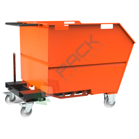 Benna ribaltabile porta rottami con ruote, in acciaio, capacità 1000 Lt, portata 1700 kg, Mis. 1500 L x 1155 P x 1130 H mm, colore arancione RAL 2004, Tipologia: Benna Scarico con Muletto, Pareti: Chiuse, Base: 4 Ruote, Capacità: 1000 Lt, Portata (Kg): 1700 vendita, produzione, prezzi e offerte