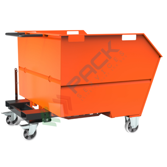 Benna ribaltabile porta rottami con ruote, in acciaio, capacità 1350 Lt, portata 2000 kg, Mis. 1500 L x 1494 P x 1130 H mm, colore arancione RAL 2004, Tipologia: Benna Scarico con Muletto, Pareti: Chiuse, Base: 4 Ruote, Capacità: 1350 Lt, Portata (Kg): 2000 vendita, produzione, prezzi e offerte