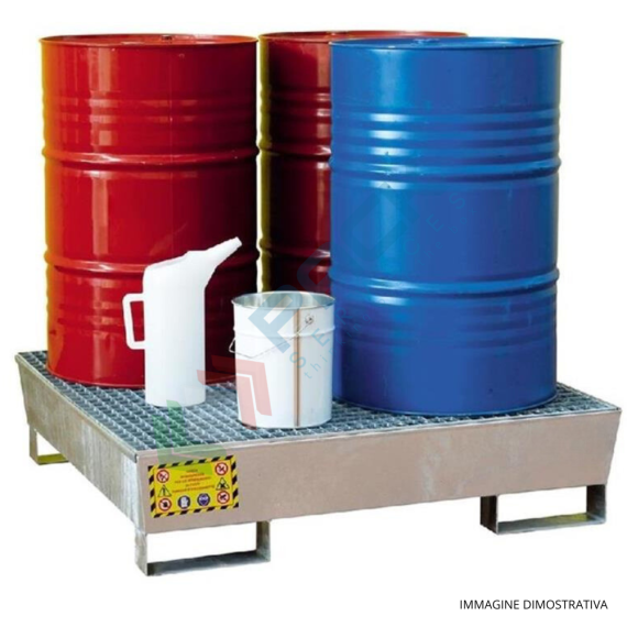 Vasca di contenimento liquidi in acciaio zincato, conica ed inseribile, ideale per 4 fusti, volume di raccolta 270 Lt, Mis. 1200 L x 1200 P x 300 H mm, Tipologia: Vasca per Fusti, Ideale per: 4 Fusti, Versione: Conica con Griglia, Materiale: Acciaio, Volume di Raccolta (Lt): 270, 14 image vendita, produzione, prezzi e offerte