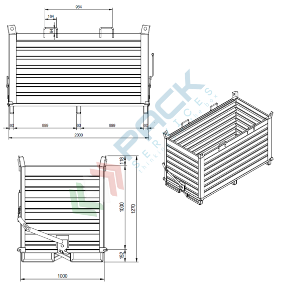 Contenitore in lamiera con fondo apribile a doppio portello, Mis. 2000 L x 1000 P x 1260 H mm, portata 2000 Kg, colore arancio RAL 2004, Tipologia: Contenitore Fondello Doppio, Pareti: Chiuse, Base: con Slitte, Mis. Base (cm): 100 x 200, Altezza (cm): 126, Portata (Kg): 2000, 3 image vendita, produzione, prezzi e offerte
